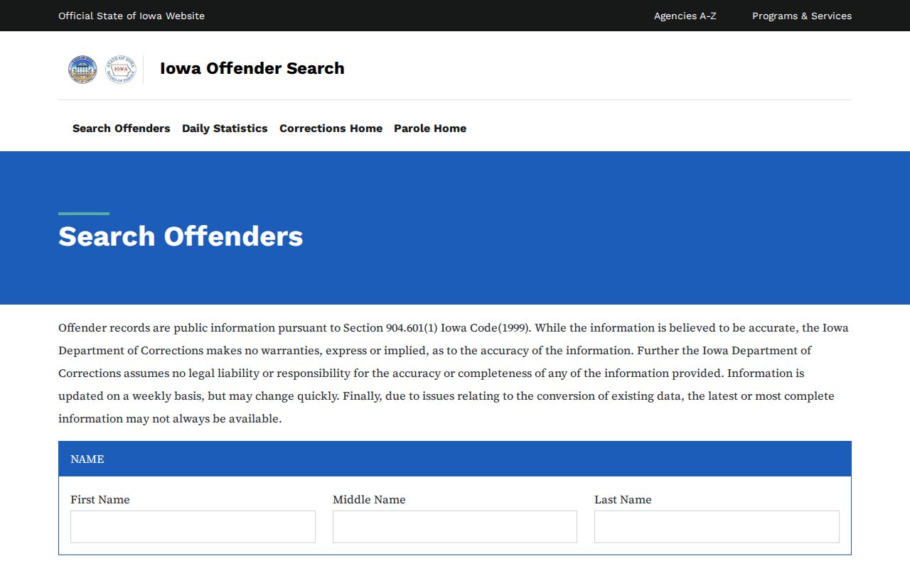 Iowa Department of Corrections offender search