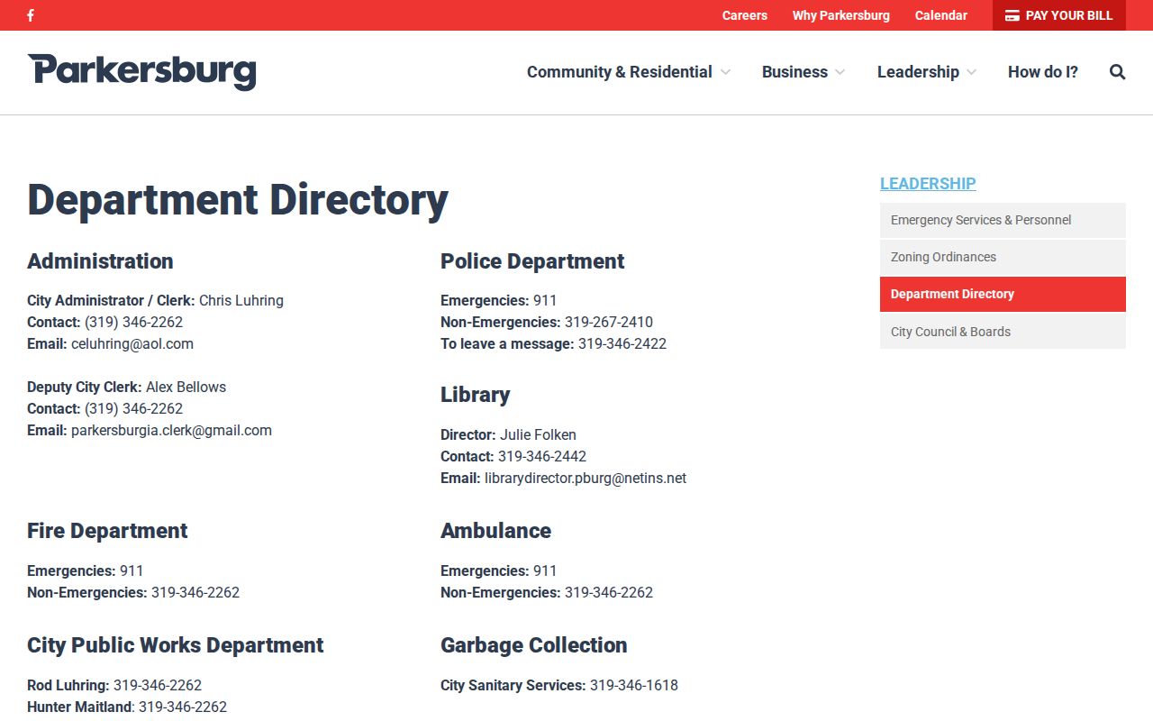 Parkersburg official police contact page for arrest records
